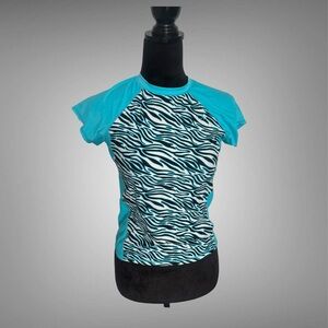 OP Turquoise Zebra-Print Swim Top